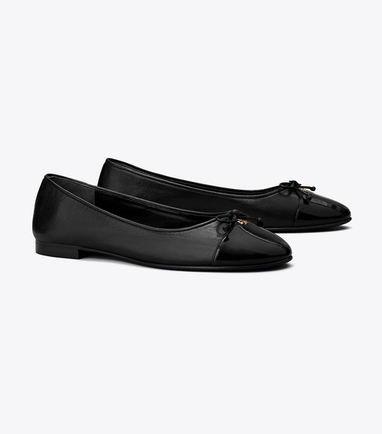 Tory Burch designer flats Cap-Toe Ballet in PERFECT BLACK / PERFECT BLACK angle