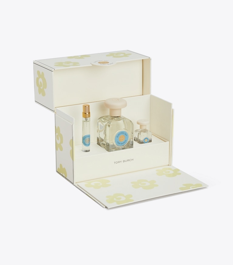 Tory Burch designer perfume Electric Sky Gift Set in ELECTRIC SKY BLUE front