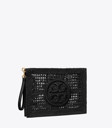 Tory Burch designer wristlets Ella Crochet Pouch in Black angle