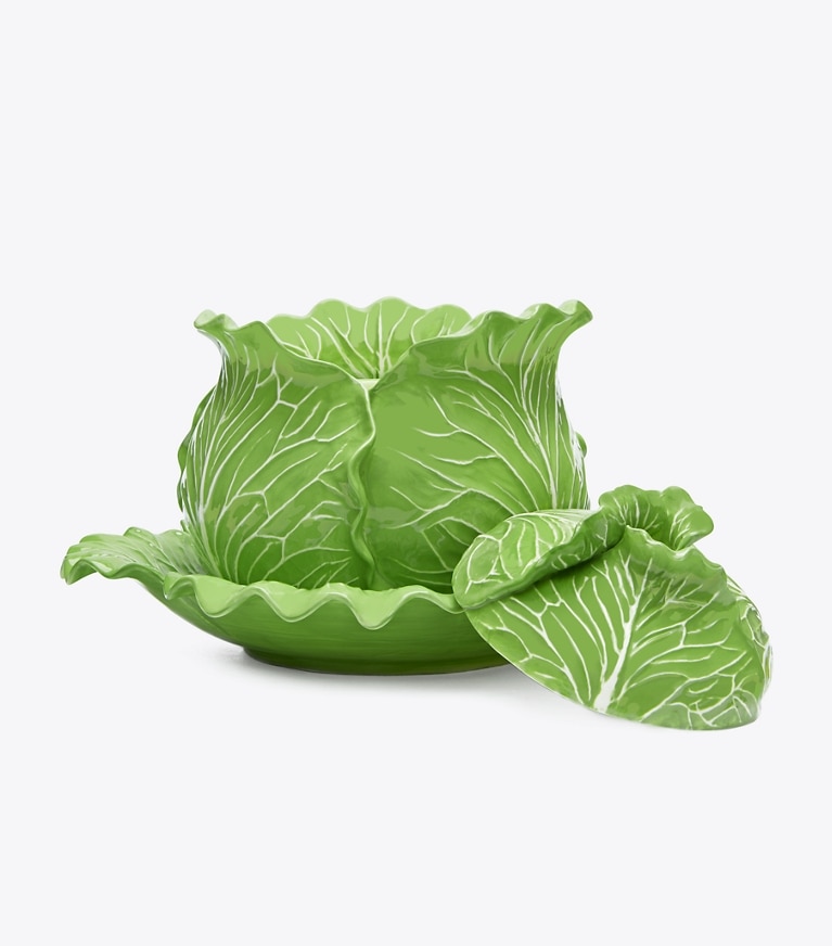 Tory Burch designer tabletop & drinkware Lettuce Ware Covered Tureen in Green front