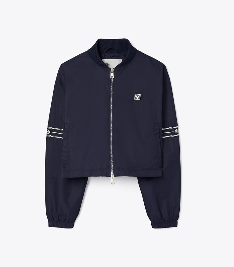 Tory Sport designer jackets Nylon Bomber Jacket in Deep Navy front