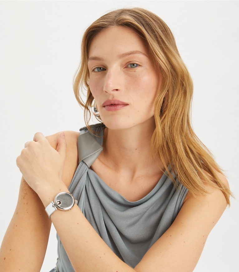 Tory Burch designer strap watches Pierced Watch in SILVER/METALLIC front
