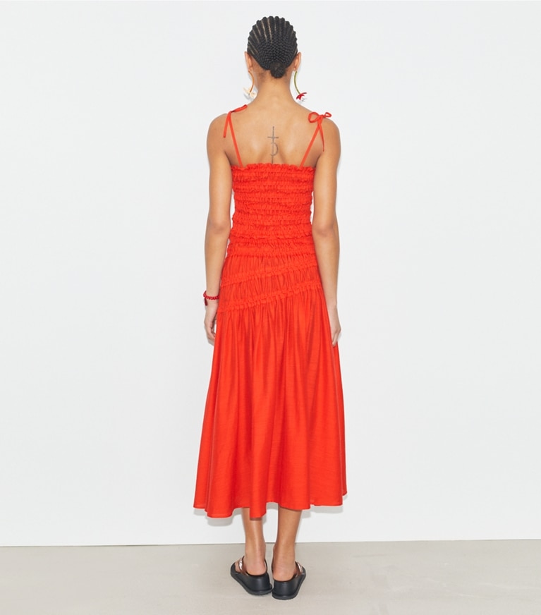 Tory Burch designer coverups Smocked Viscose Top in Deep Poppy front