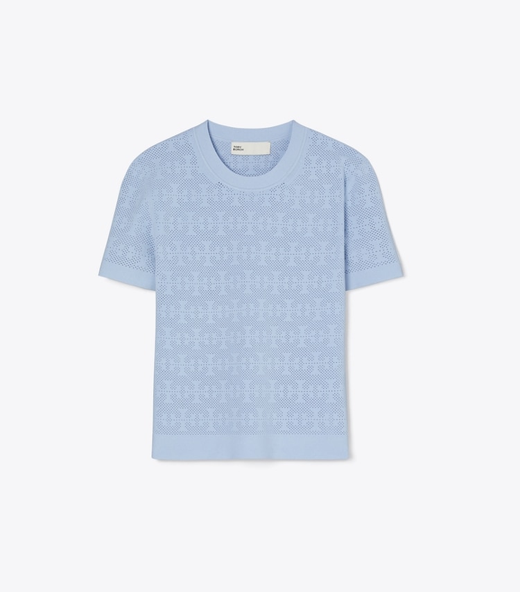 Tory Burch designer sweaters T Monogram Jacquard Sweater in Crisp Blue front
