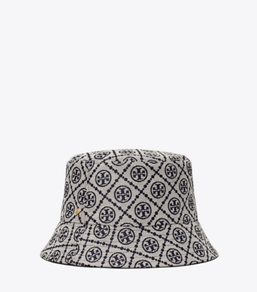 Tory Burch designer hats T Monogram Short-Brim Bucket Hat in Tory Navy front