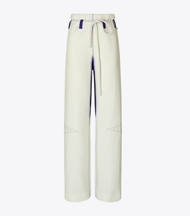 Tory Burch designer bottoms Wide-Leg Cotton Pants in Marshmallow front